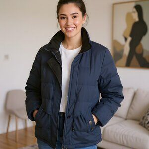 Worthington Down Jacket Parka Coat Women's Size L Blue Microfiber Full Zip